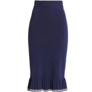 Black Marc Jacob Striped Cotton Fluted Midi Bodycon Pleated Bottom Skirt